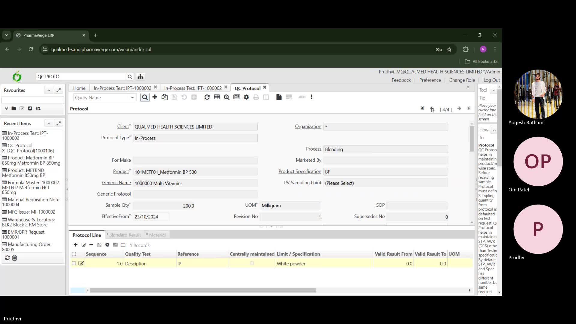 47. Qualmed session 46 - In-process test, product Test, production slip