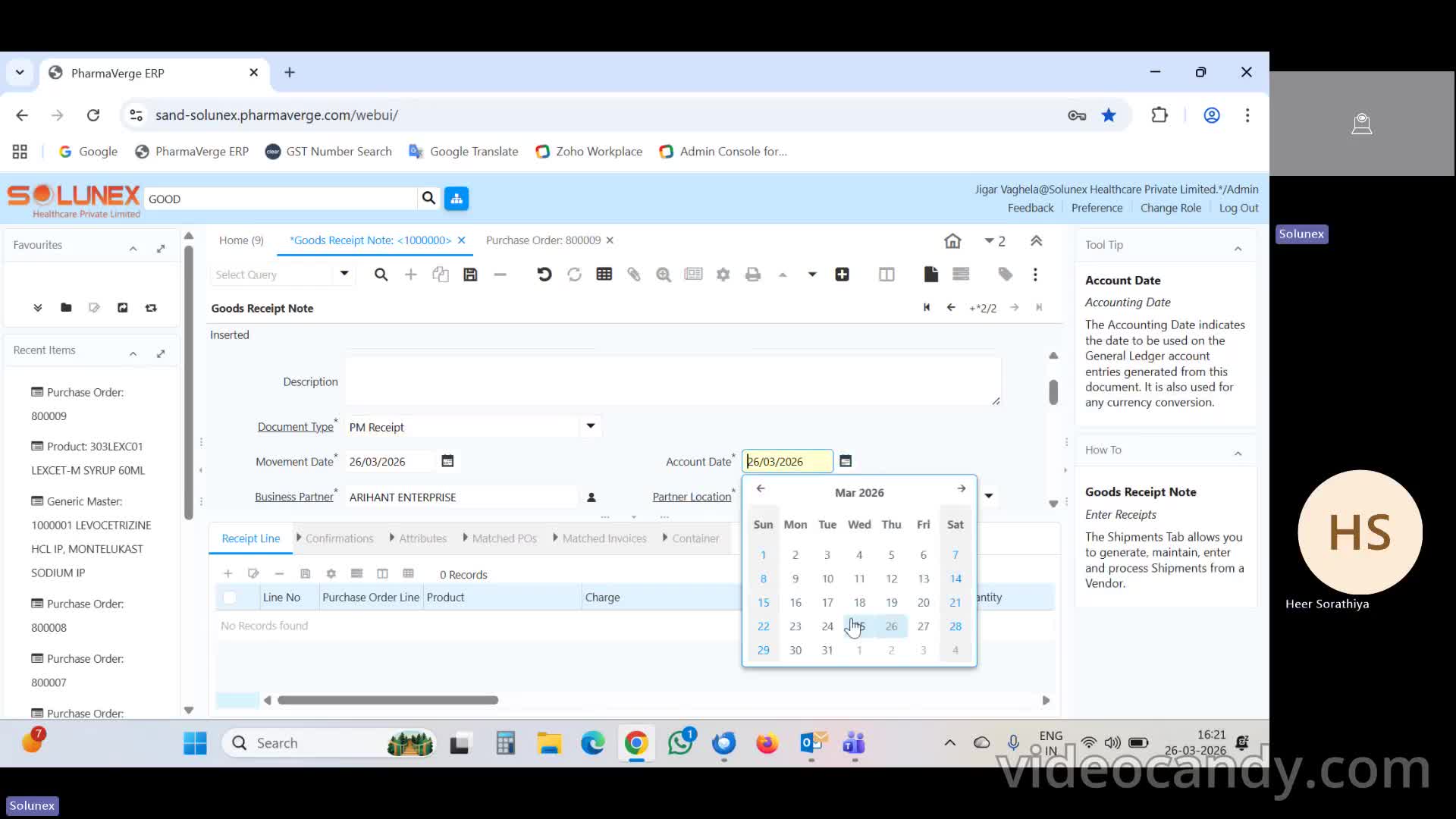 Solunex Session 6 - Goods Receipt Note