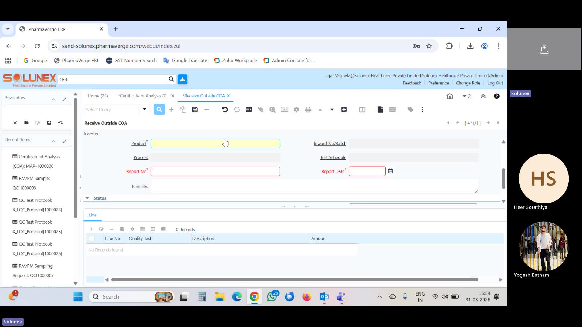 Solunex Session 8 - Certificate of Analysis (COA)