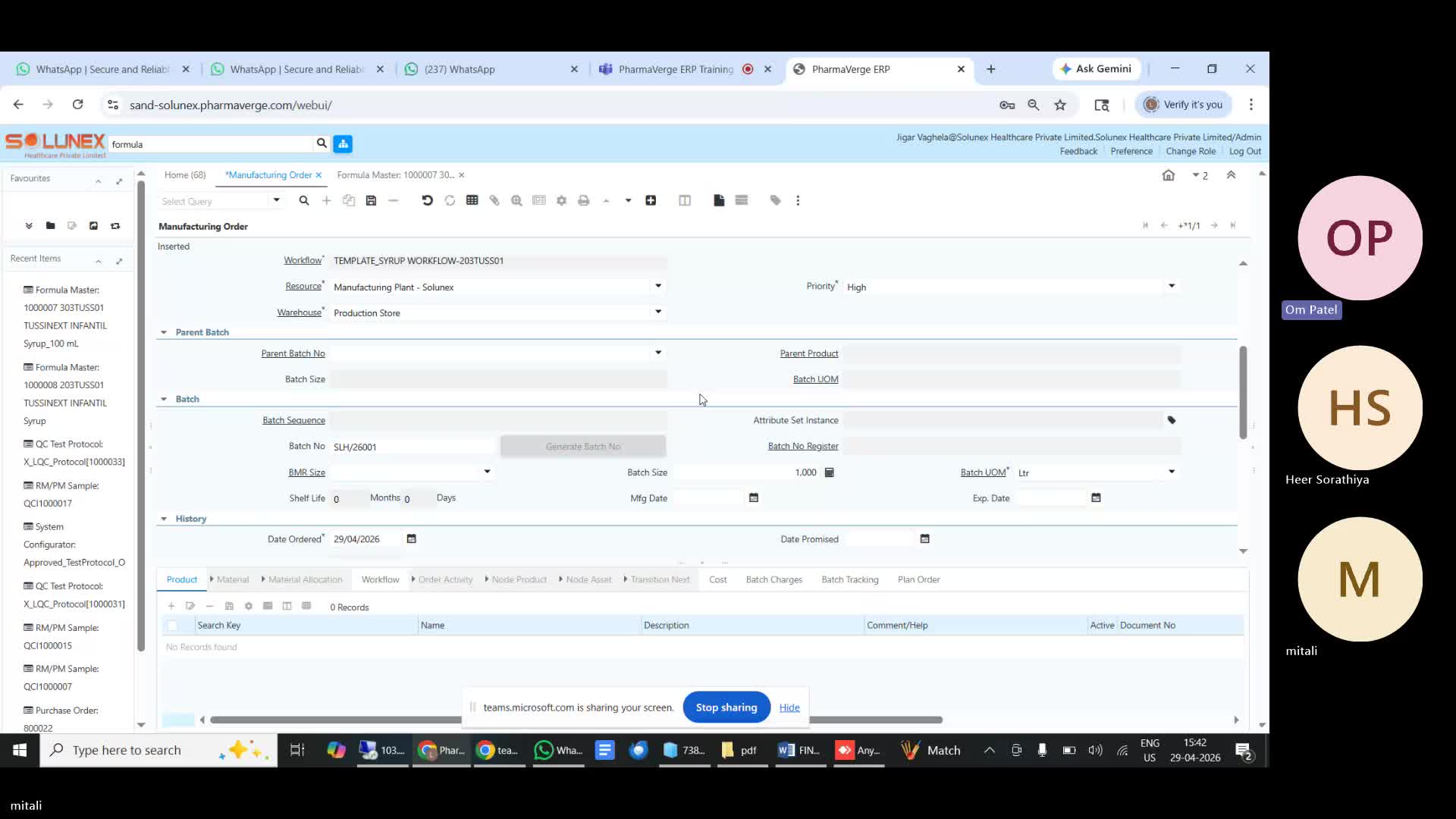 Solunex Session 13 - Manufacturing Order